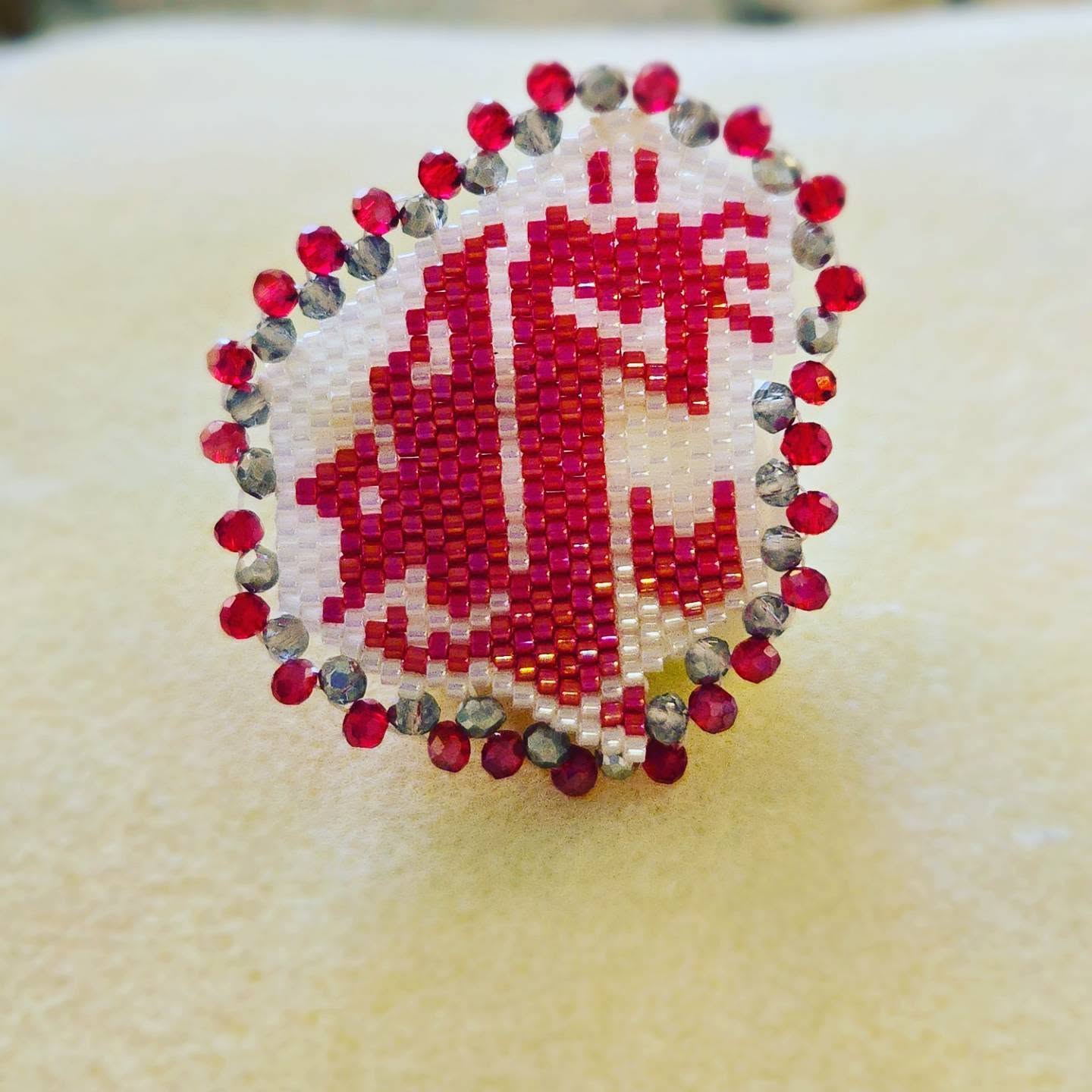WSU Cougar beaded lapel pin by Lori Anne Adams