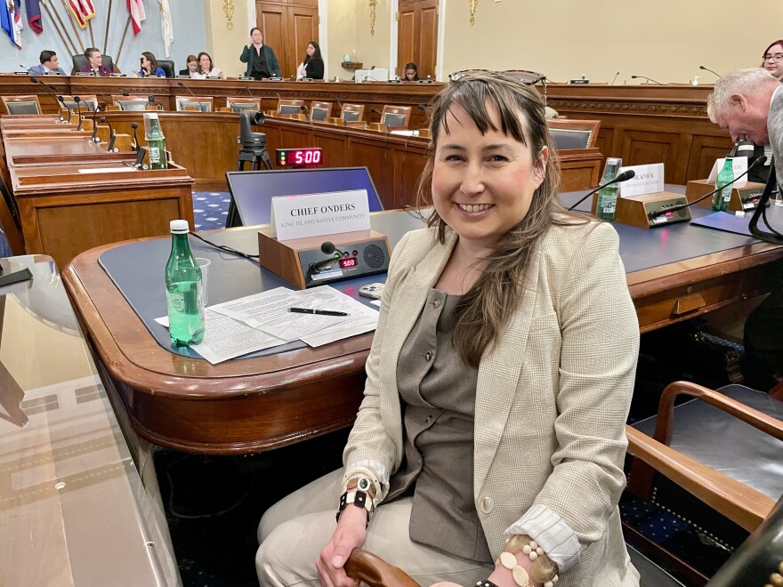 Megan Onders, chief of the King Island Native Community, testified at a U.S. House hearing wearing walrus ivory and baleen bracelets.