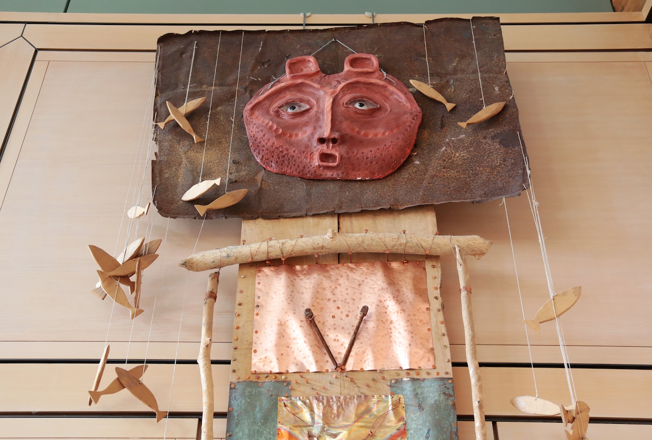 A sculpture created by Lillian Pitt on display at the Museum at Warm Springs.